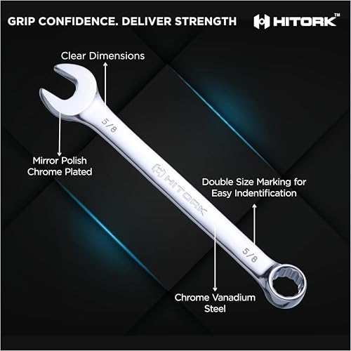 Hitork 24-Piece Combination Wrench Set, SAE (1/4"–1") & Metric (8–24mm), Cr-V Steel, Mirror Chrome Finish, 12-Point Box End, 15° Offset, with Roll Pouch – Ideal for Home, Garage & Auto Repair - style: 24 Piece Set SAE & Metric