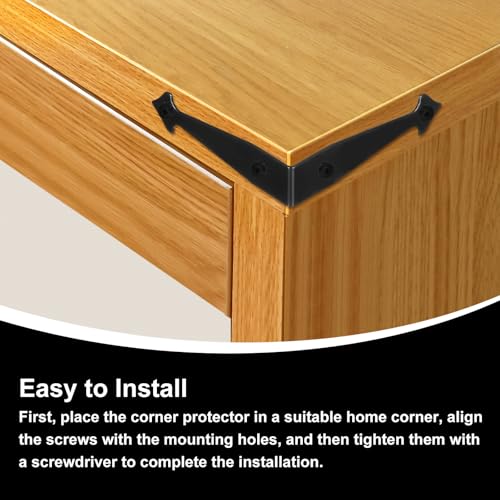 uxcell 4Pcs Decorative Corner Brackets, 3.9" x 3.9" x 0.9" l Bracket Metal Corner Protector Right Angle Bracket with Screw for Furniture Wooden Box Trunk, Black