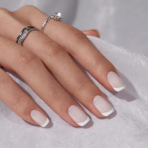 BTArtbox Press On Nails, Classic French, Short Square, White Nude, 30Ct - color: A-Classic French