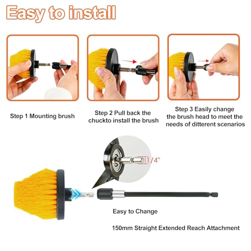 Drill Brush Attachments Set, 17PCS Power Scrubber Kit with Scouring Pads and Sponge, for Bathroom, Tile, Grout, Kitchen, Tub and Car Wheel Cleaning