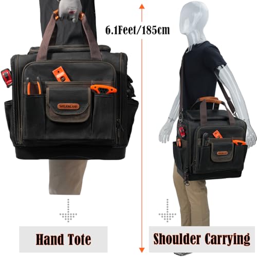 WELKINLAND 54Pockets Electrician Tool Bag, Waterproof Hard Bottom Tool Bag | Wax-Canvas Heavy Duty Tool Bags, 50L Tool Bag Hvac Technician, Work Tool Bag For Men, Technician Tool Bags, Plumber Tools Bag