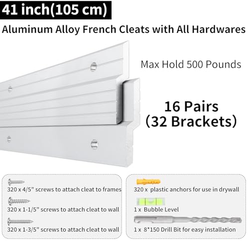 16 Pairs French Cleat 41 inch, Heavy Duty Aluminum Picture Hanger - size: (16 Pair) 41-inch
