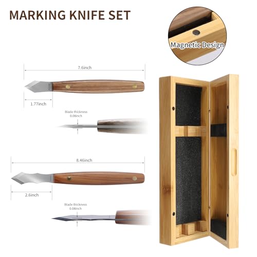 RUITOOL 2-Piece Woodworking Marking Knife Set with Bamboo Storage Box