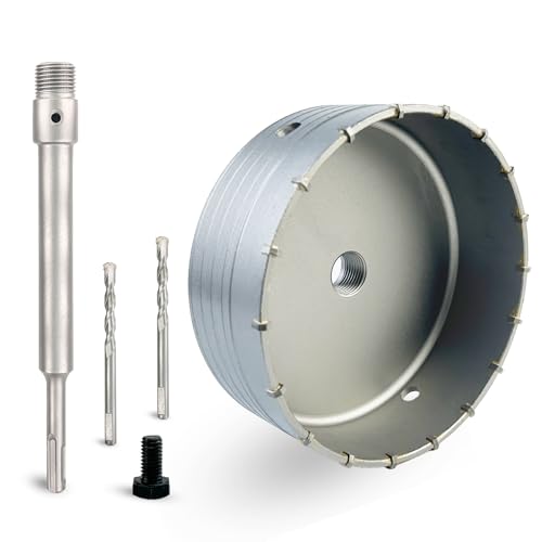 6-5/16" Concrete Hole Saw, 160mm Tungsten Steel Core Bit for Cinder Block, Brick, Rock, Plank Walls for Pipes or mini Split Lines, with SDS Plus Shank and 2 Center Positioning Drill Bits. - size: 6-5/16"