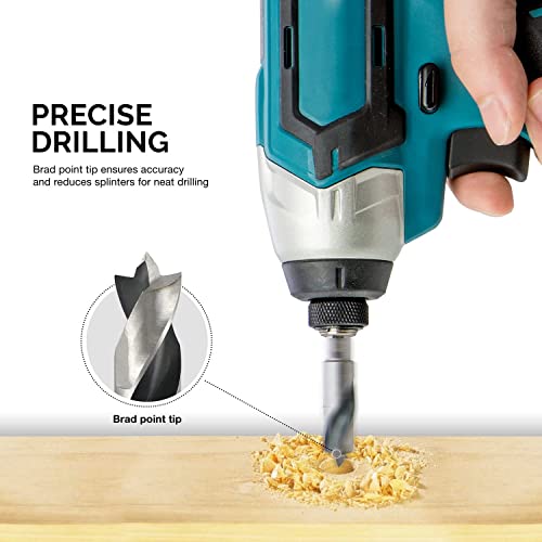 NEIKO 11401A 6 Piece Brad Point Drill Bit Set, Stubby Drill Bit Set for Wood, 1/4" Quick Change Hex Shank, HSS 4241 High Speed Steel for Quick Change Chucks and Drives, Drill Bit Holder Included - size: 6 Piece, style: Stubby
