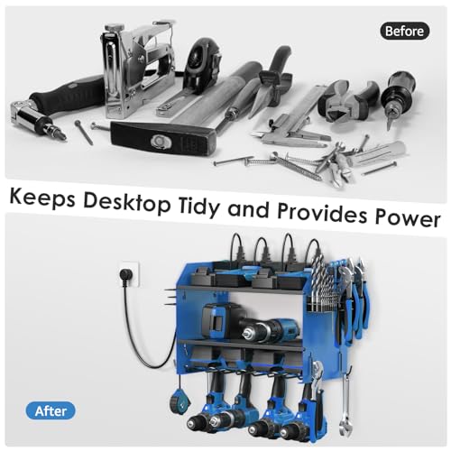 CCCEI Wall Mount Modular Tool Charging Organizer, Blue, 1 Pack, 3 Tier. - color: Blue