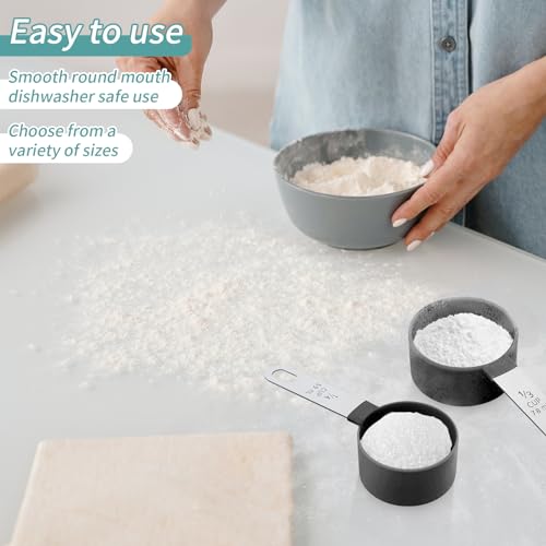 Measuring Cups Set Measuring Spoons Set, Nesting Measure Cups with Stainless Steel Handle, For Measuring Dry and Liquid Ingredients Small Teaspoon with Plastic Head (Black) - color: Black