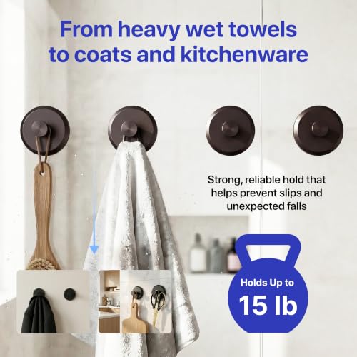 HOME SO Suction Cup Hooks for Shower & Bathroom Towel Holder 4-Pack Bronze - color: Dark Bronze, size: 4 Pack