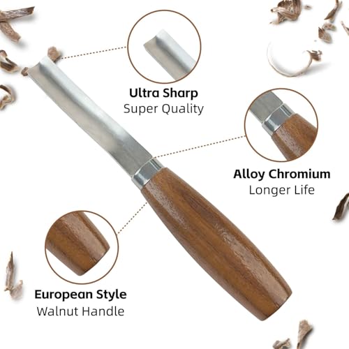 bellaDimora Wood Carving Kit 16-Piece | 8 Whittling Knives & 4 Detail Carving Knives, Walnut Handle High Carbon Steel Blades, with PU Leather Bag & Safety Gloves