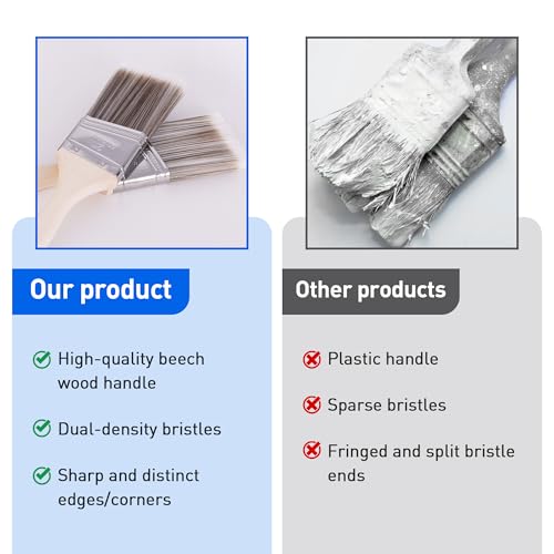 Paint Brush, 2IN Stain Brushes for Painting Walls House Touch-Ups,Furnitures and Fence Staining, Wooden Handle Masonry Paintbrush(6 Packs) - size: 2 inch