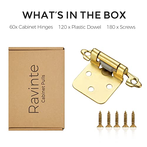 Ravinte Gold Cabinet Hinges, 1/2 Inch Overlay, 60 Pack (30 Pairs) - color: Gold
