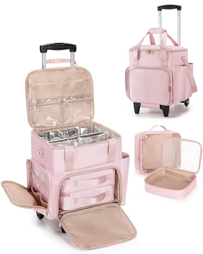 Rolling Hair Tools Travel Bag, Hairstylist Bag with Wheels, Pink - color: Pink
