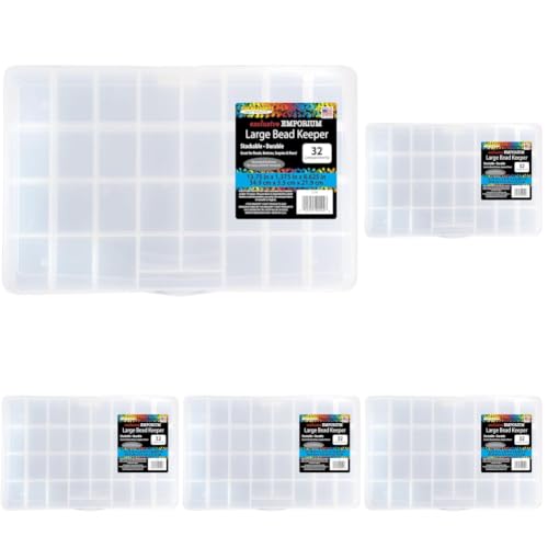 The Beadery - Large Bead Keeper Storage Box, 32 Compartment - 2176, 13.75 x 8.625 x 1.375 inches (Pack of 5) - size: 13.75 x 8.625 x 1.375 inches (Pack of 5)