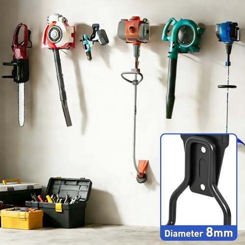 Heavy Duty Garden Power Tool Hanger, Garage Storage Utility Hooks with Storage Straps, Electric Tool Hooks, String Trimmer Hangers, Garden Tool Organizer, Weedeater Rack (2, Black) - color: Black-2