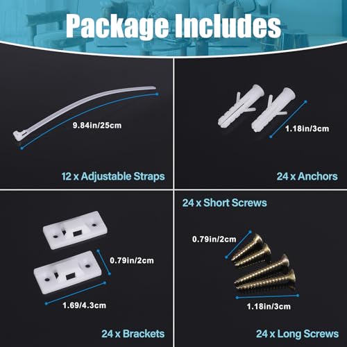12 Pack Furniture Anchors for Baby Proof, Furniture Straps to Wall - color: White Furniture Anchors - 12 Pack