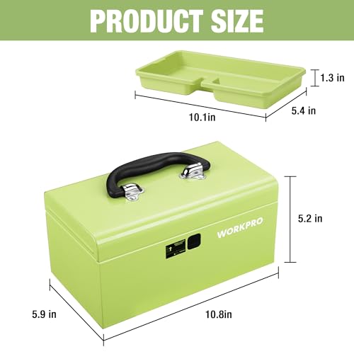 WORKPRO 10.8" Mini Metal Tool Box with Removable Tray - color: Macaron Green
