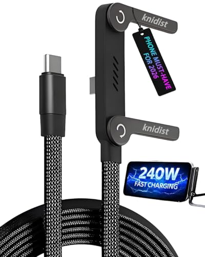 240W Invisible Phone Charger Cable Stand Fast Charging Braided Built-in Kickstand 2In1 Folding Foldable Sideways Flat Universal USB-C C to C for iPhone Android Station Hub 4.9FT - color: C TO C