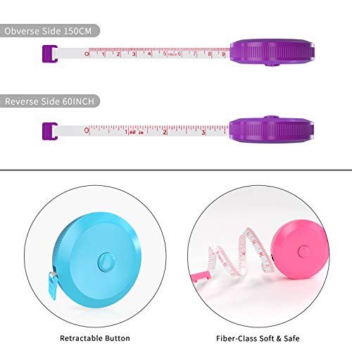 DiCUNO 3-Pack Soft Retractable Measuring Tape, 60-Inch 1.5 Meter, 3 Colors - color: 3 Colors (Purple/Sky Blue/Pink)