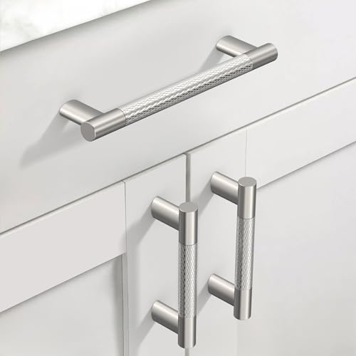 Brushed Nickel Knurled Cabinet Handles Kitchen Pulls 3.75 Inch 10 Pack - color: Brush Satin Nickel, size: 3.75" Hole Center