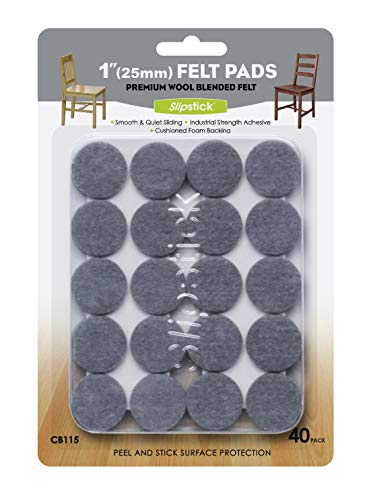 Slipstick Premium Wool Felt Furniture Pads/Floor Protectors (1 Inch Round Value Pack) Includes 40 Heavy-Duty Felt Chair Leg Pads with Self-Stick Adhesive, Gray, CB115 - size: 1" Round Value Pack