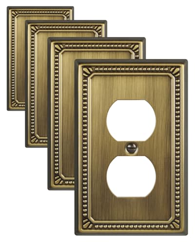 Switch Plates Outlet Covers, 4-Pack Antique Brass Metal Wall Plates - color: Antique Brass, size: 1 Duplex 4PK