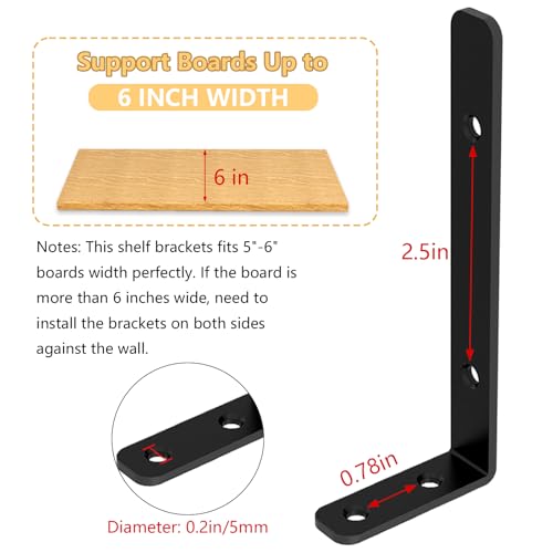LSK 6PCS L Bracket, L 5"×H 2" Shelf Support Bracket, Max Load :42lb, Black - color: Black, size: 5x2 inch (light duty)