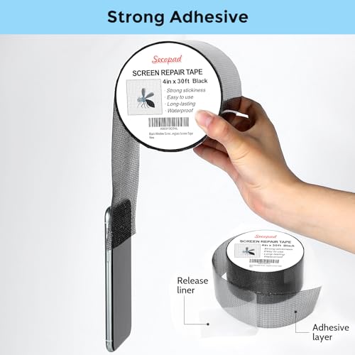 Secopad 4" x 360" (30FT) Screen Repair Tape, Screen Repair Kit, Black - color: Black, size: 4IN X 30FT