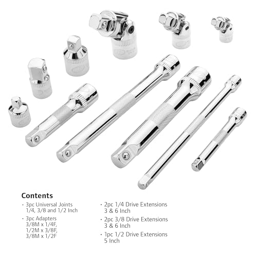 Ingersoll Rand 11-Piece Socket Accessory Set, Chrome Vanadium Steel, Includes U-Joints, Adapters & Extensions in 1/4", 3/8", 1/2" Drive, with Thermoform Organizer Tray – 752055X - style: Socket Accessory