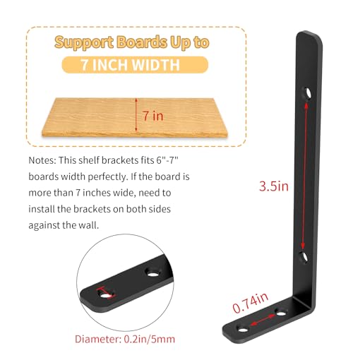 LSK 6PCS L Bracket, L 6"×H 2" Shelf Support Bracket, Max Load :42lb, Black - color: Black, size: 6x2 inch (light duty)