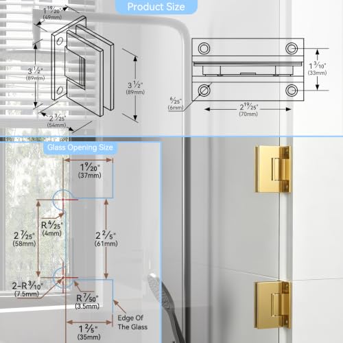 304 Stainless Steel Shower Door Hardware Kit - color: Brushed Gold