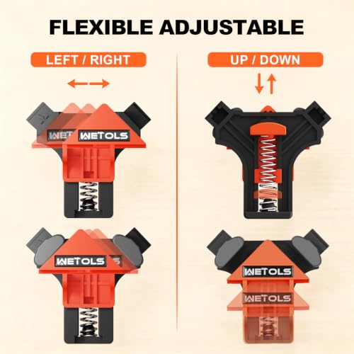 WETOLS 90 Degree Corner Clamp Set, 4 Pcs Adjustable Clamps for Woodworking
