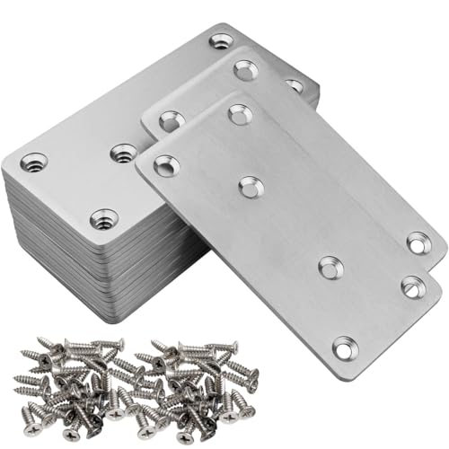 20 Pack Stainless Steel Mending Joining Plates 3 x 1.5 inch Silver Mending Plates Flat Bracket Mending Plate Metal Straight Brace with Screws for Wood Furniture Cabinet Shelves - size: 80MM-Silver