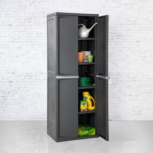 Sterilite 4 Shelf Cabinet, Lockable Utility Storage, Gray
