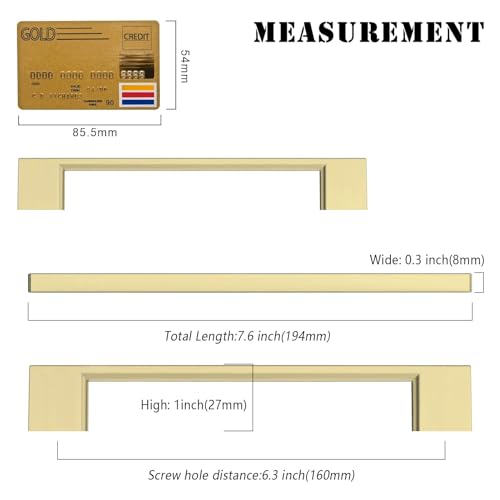 Amerdeco 10 Pack Brushed Gold Cabinet Pulls 6.3" - color: Brushed Gold, size: 6.3" hole center