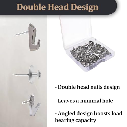 Picture Hanging Nails, 45 Pack Double Headed Push Pins Wall Thumb Tacks for Drywall , Art, Posters, Photos, Hanging Kit with Nails & Hooks