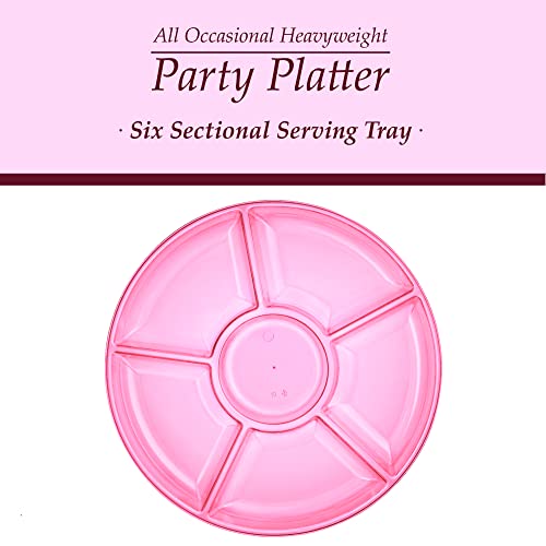 Plasticpro 6 Sectional Round Plastic Serving Tray/Platters Pink Pack of 2 - color: Pink
