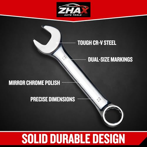zhax 11mm Metric Stubby Combination Wrench, 12 Point Box End, 15 Degree Offset Design, Mirror Polish Finish, Forged CR-V Steel, Hand Tools for Mechanics, Ideal for Auto and Home Repair - size: 11mm