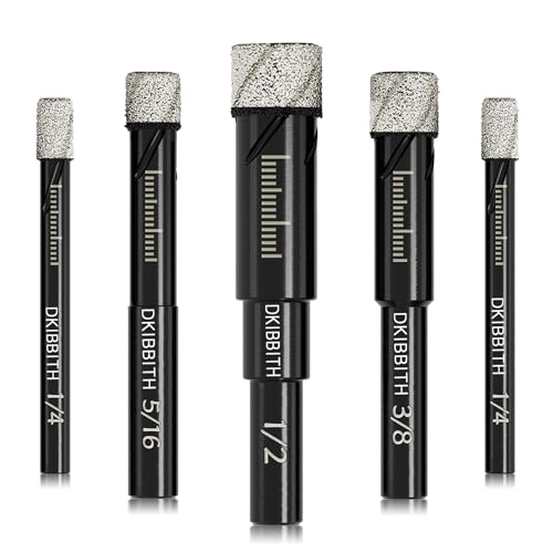 Dry Diamond Drill Bits Set, 5 Pcs Tile Drill Bits for Porcelain, Ceramic, Granite, Marble, Stone, Glass Hard Materials, Round Shank 1/4", 5/16", 3/8", 1/2" Drill Bits, with Storage Case - size: 5 Pcs Diamond Bits