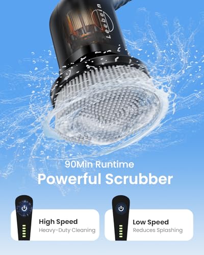 Leebein Electric Spin Scrubber, Cordless Bathroom Cleaning Brush with 8 Replaceable Brush Heads, 54 Inch Long Handle and Dual Speed Control Power Scrubber for Bathtub Floor Cleaning