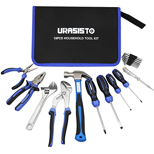 URASISTO 19-Piece Home Tool Kit Hand Tool Set with Easy Carrying Pouch Perfect for DIY, Home Maintenance