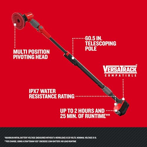 CRAFTSMAN V20 Cordless 2-in-1 Power Scrubber Kit, Multi-Purpose, Includes Bristle Brush, 2Ah Battery, V20 Battery Charger, and 60.5 in. Telescoping Pole (CMCPS520D1) - style: Kit with Battery