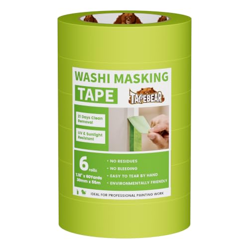 TAPEBEAR Green Washi Painters Tape 21-Days Clean Removal 30mm x 55m - color: Green, size: 1.18" x 60Yard
