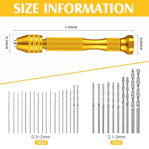 Mudder 57 Pcs Micro Drill Bits & Pin Vise Set 0.1-3mm, Gold - color: Gold