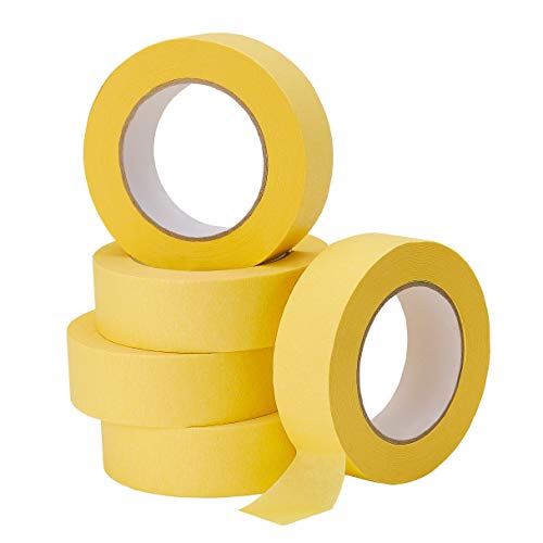 Lichamp 5-Pack Automotive Refinish Masking Tape Yellow 36mm x 55m, Cars Vehicles Auto Body Paint Tape, Automotive Painters Tape Bulk Set 1.4-inch x 180-foot x 5 Rolls - size: 1.42 inches