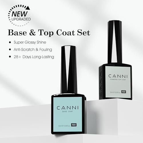 CANNI 2 Pcs No Wipe Gel Top Coat and Base Coat Set- High Gloss Shiny Long Lasting Base Top Coat Gel Nail Polish, Nail Art Home and Professional Manicure - color: Base & Top