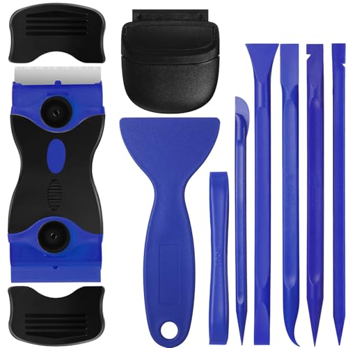 Tallew 9 Pcs Plastic Scraper Set Paint Tool Non Scratch Putty, Dark Blue - color: Dark Blue