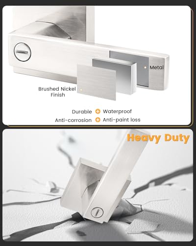 Gobrico Privacy Square Brushed Nickel Door Handles Interior, Keyless Door Knobs for Bed/Bath, Reversible for Left Right Handed Doors, 1 Pack - color: Silver