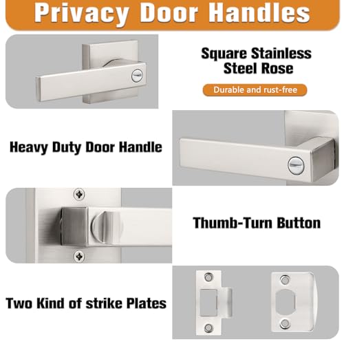 Probrico Interior Privacy Door Lever Handles with Lock, Brushed Nickel 10 Pack Bedroom & Bathroom Zinc Alloy Lockset - color: Brushed Nickel