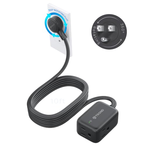 TROND 360 Rotating Flat Plug Extension Surge Protector 10 ft, 3 AC, Black - color: Black, size: 10 ft, style: With Surge Protection