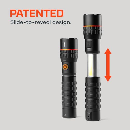 NEBO SLYDE KING Flashlight | High Lumens, Rechargeable COB Work Light & LED Flashlight, Waterproof, Magnetic Base, Great for Camping & Hunting, Includes Charging Cable - color: Black